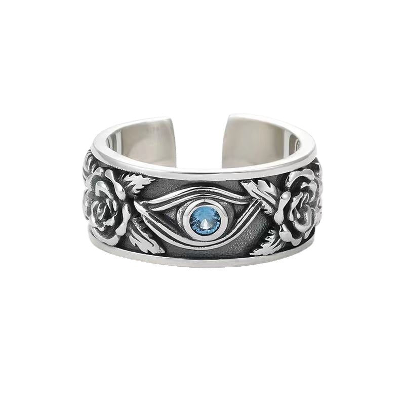 Vintage Silvery Eyes Open Ring for Men