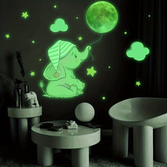 18pcs Luminous Elephant Moon Star Children's Room Fluorescent Decoration