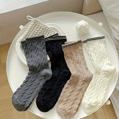 4 Pairs College Style Striped Textured Socks Women's Stockings