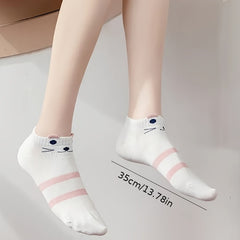 Teen's Cartoon Cat Pattern Liner Anklet Socks Soft Breathable Non Slip Socks
