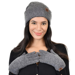 Winter Beanie Scarf Gloves Set Knitted Touch Screen Halter Gloves