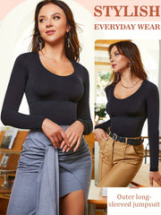 Solid Shaping Bodysuit Tummy Control Butt Lifting Long Sleeve Body Shaper