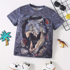 Boys' Dino Print Tee - Comfortable and Stylish Crew Neck T-shirt for Summer