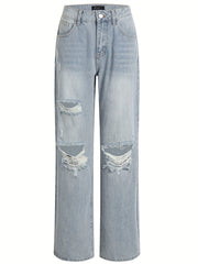  Women's Ripped Straight Leg Jeans
