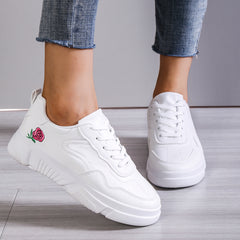 Floral Embroidery Low Top Lace-up Sneakers Women's Casual Shoes