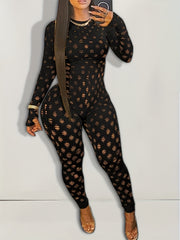 Long Sleeve Skinny Jumpsuit Crew Neck
