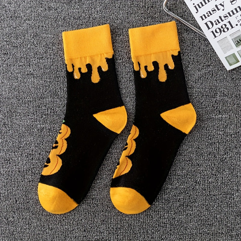5 Pairs Pumpkin & Skull Print Socks Halloween Crew Socks Women's Stockings