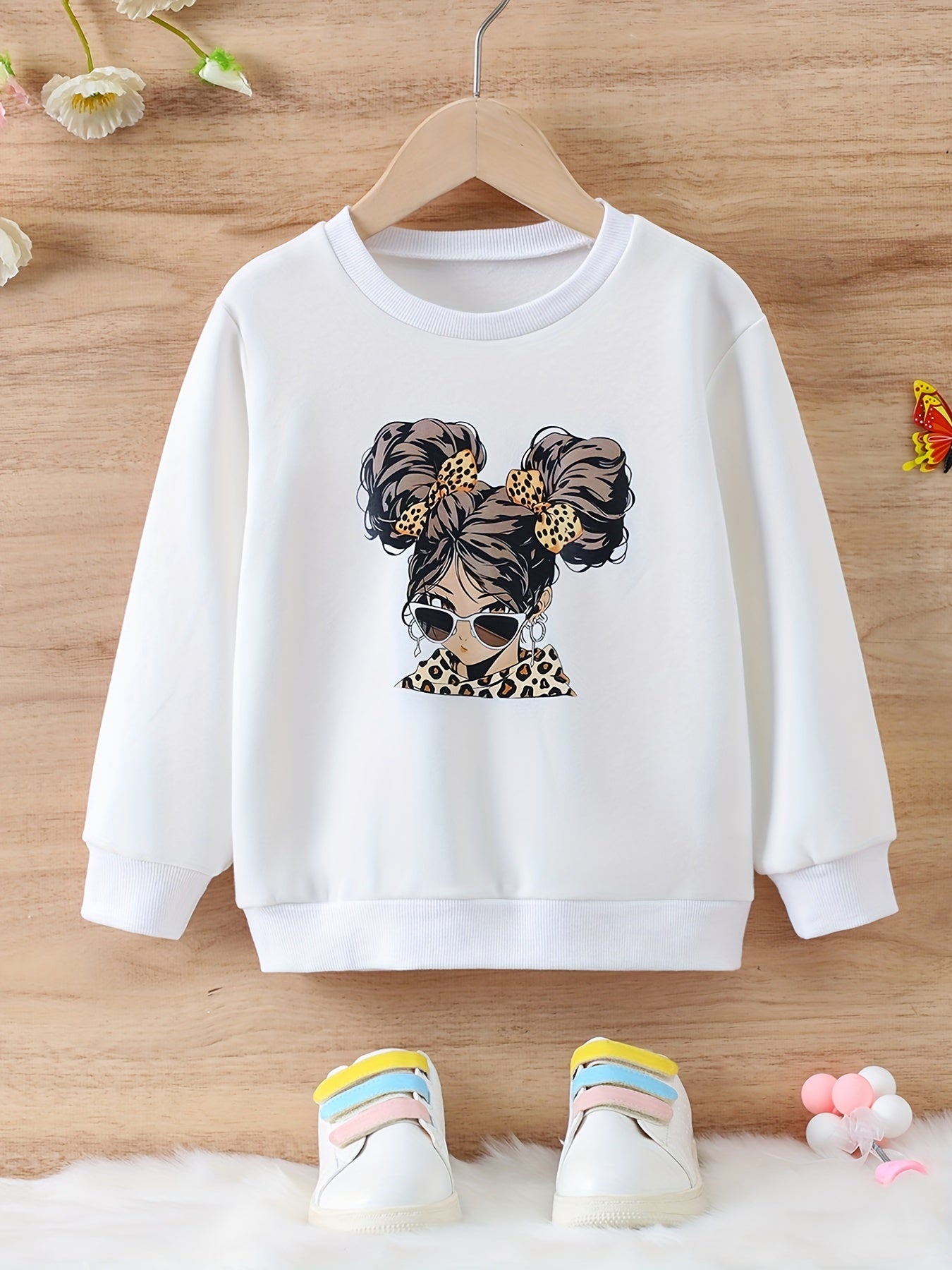 Girls Flower & Letter Graphic Crew Neck Sweatshirt Pullover
