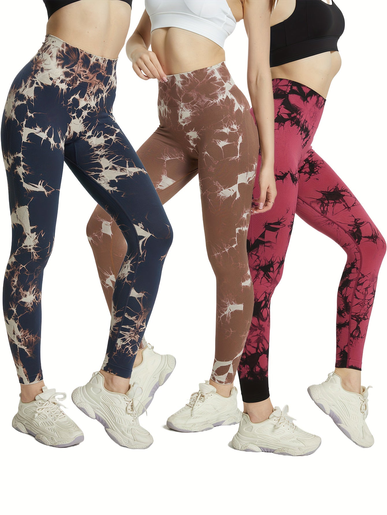 3pcs Tie Dye Yoga Pants High Stretch Leggings Women's Activewear