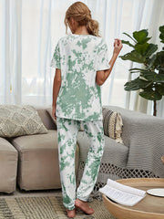 Tie Dye Print Lounge Set Short Sleeve Top & Pants