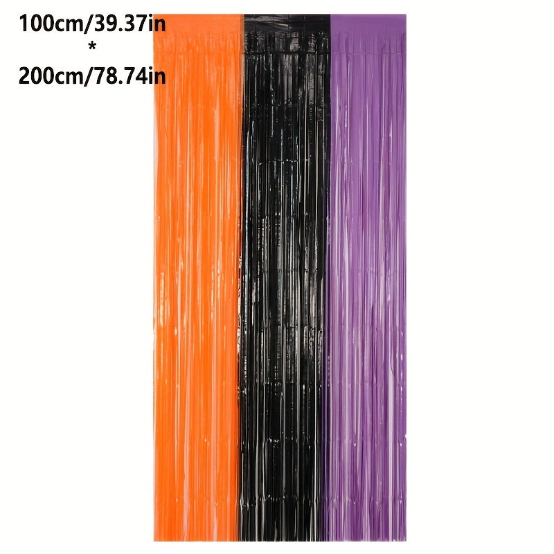 Orange Purple Tinsel Fringe Halloween Curtain