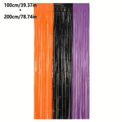 Orange Purple Tinsel Fringe Halloween Curtain