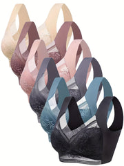 6pcs Floral Lace Bras Comfy & Breathable Women's Lingerie
