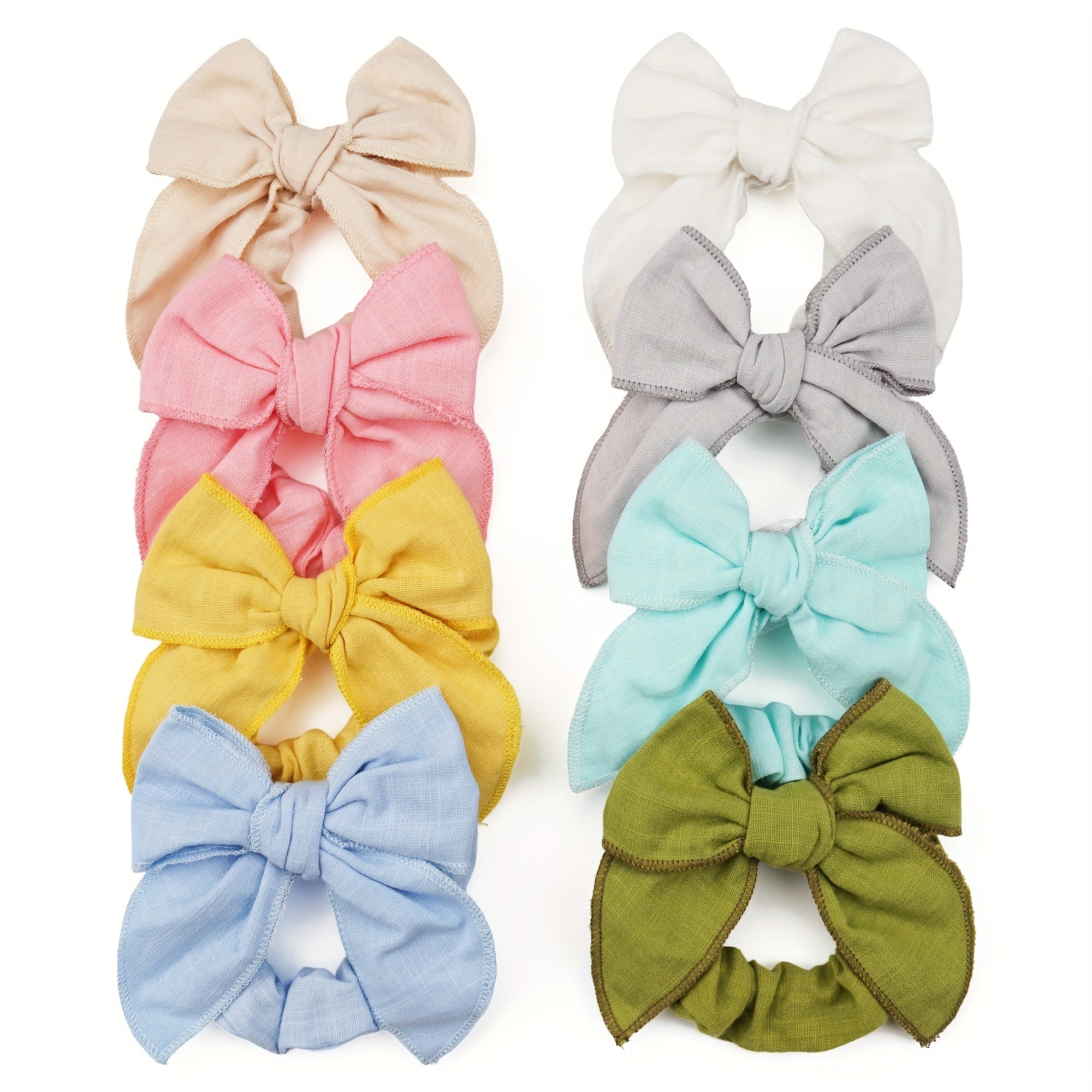 8pcs Linen Bow Knotted Scrunchies Hair Tie Ponytail Holder Elastic Hair Rope