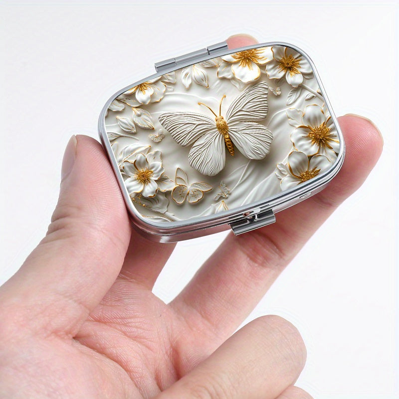 Butterfly Print Square Medicine Box Two Compartment Pill Box