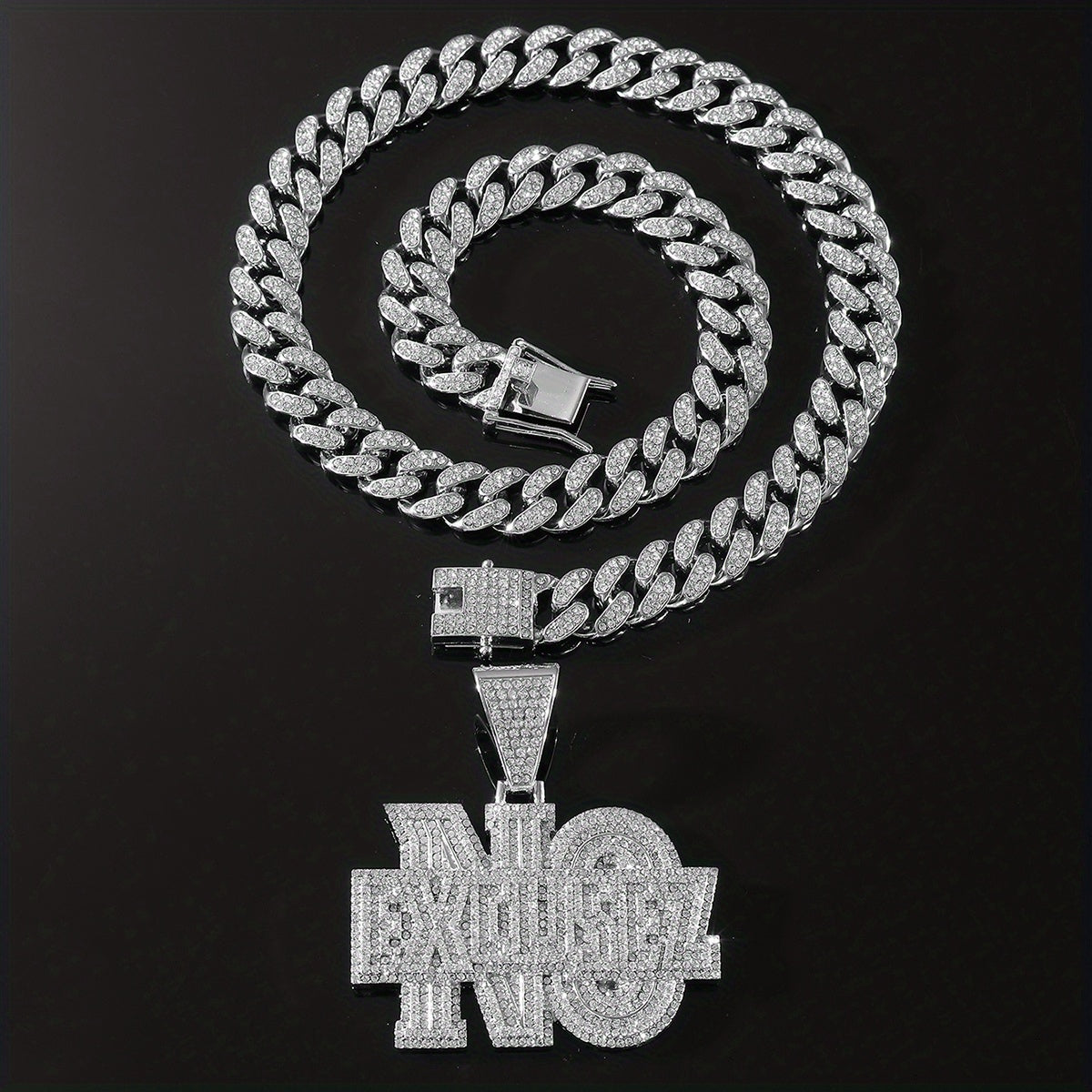 Hip hop Diamond Letter Pendant Necklace Men's Cuban Chain