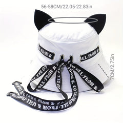 Gothic Cat Ear Bucket Hat Foldable Basin Hats Adjustable Sunscreen Fisherman Cap