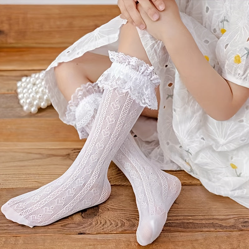 Girls Lace Heart Pattern Knee High Socks