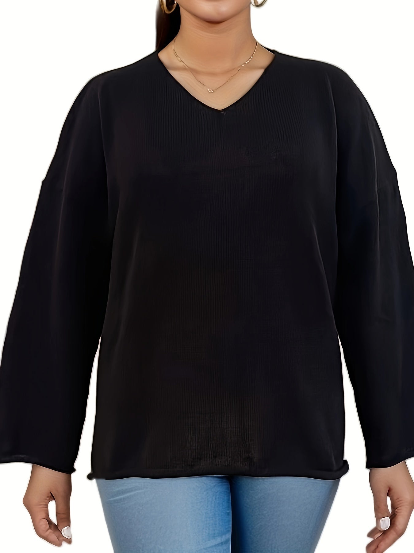  Solid V Neck Sweater Long Sleeve Pullover Jumper