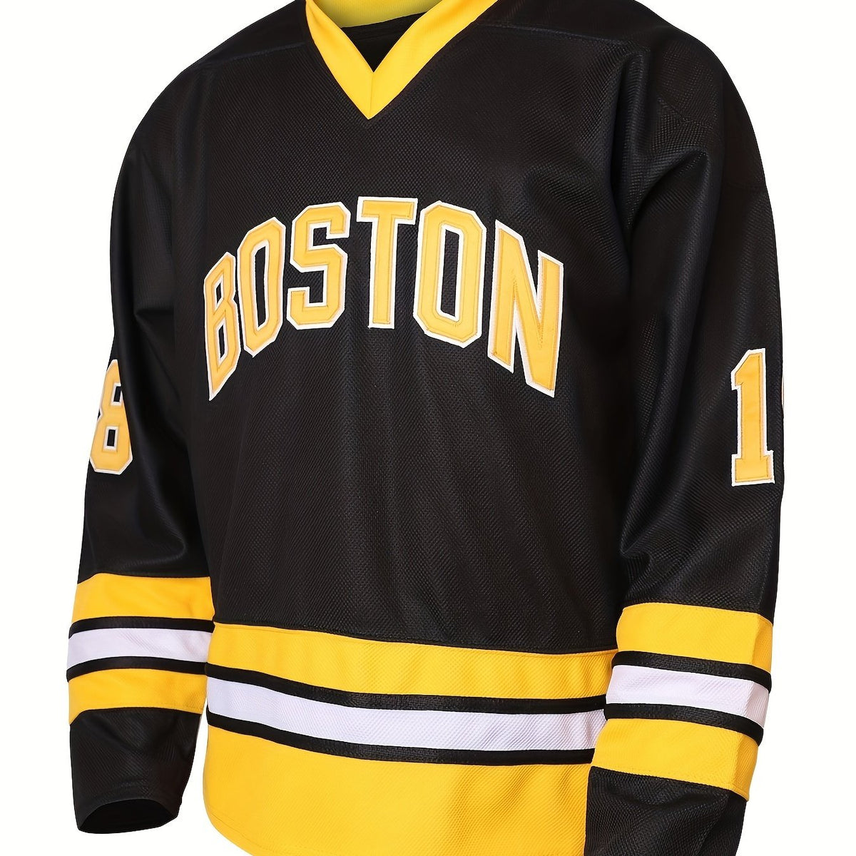 Men's V neck Hockey Jersey BOSTON 18 Retro Classic Stitched Sweatshirt