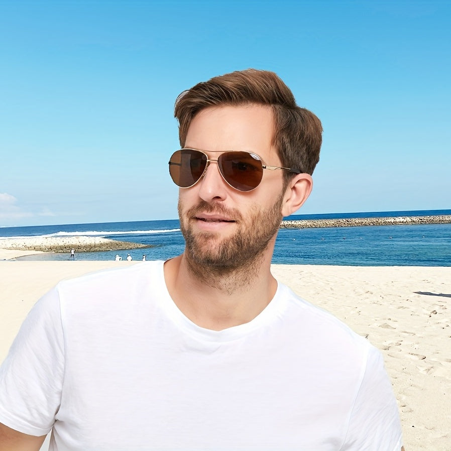 OUWEN Polarized Aviator Sunglasses Men Flexible Metal Sun Glasses VF2202