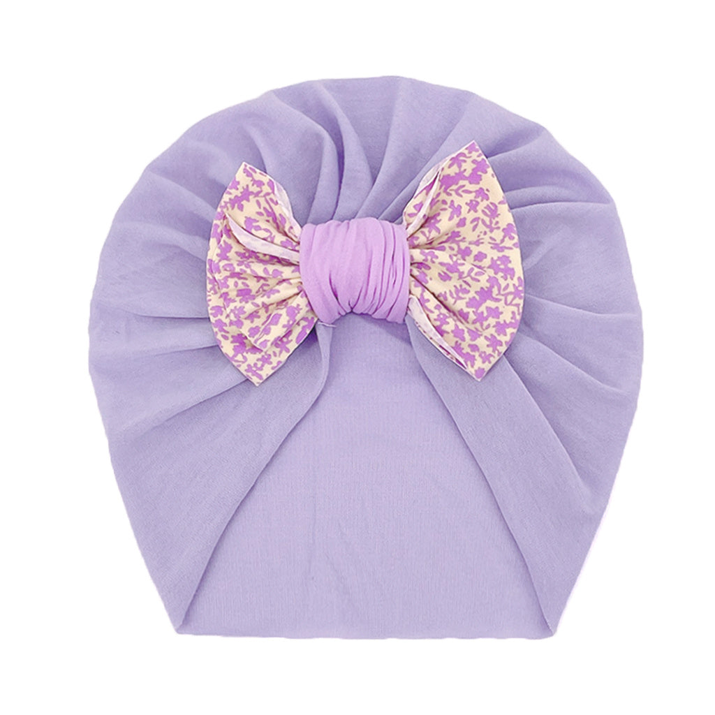 Newborn Infant Flowers Graphic Bow Decor Turban Hat Cap