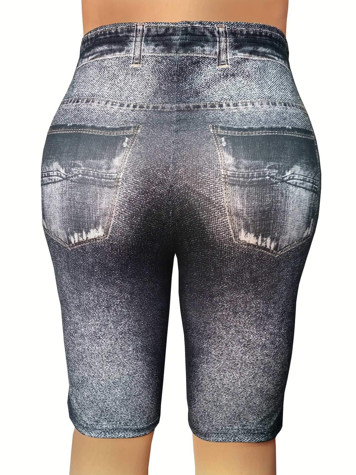  Denim & Ripped Print High Rise Skinny Shorts
