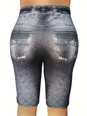  Denim & Ripped Print High Rise Skinny Shorts
