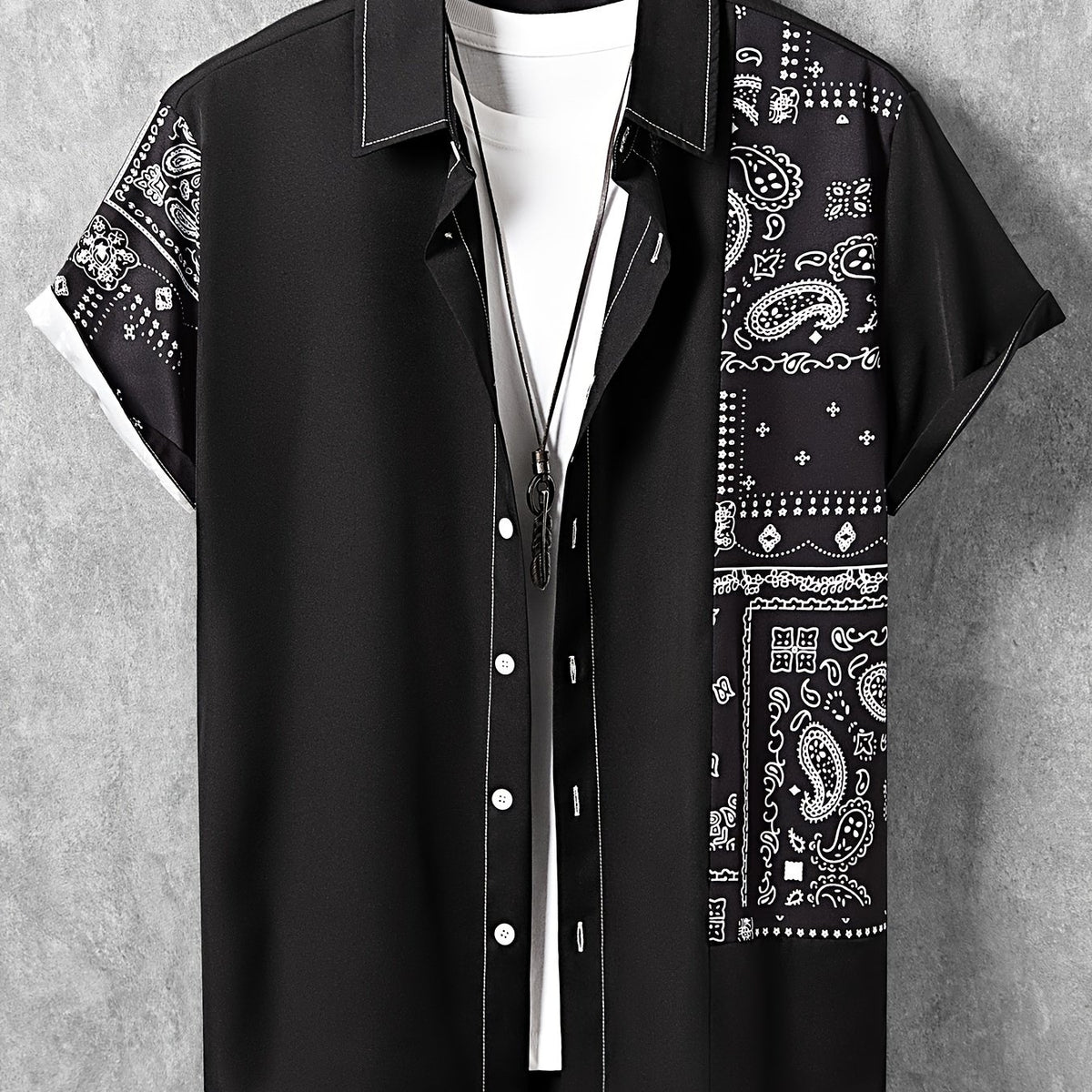 Men's Bandana Pattern Camp Collar Shirt