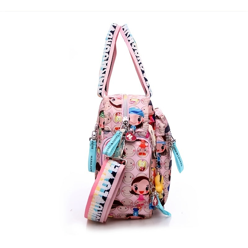 Cartoon Printed Nylon Handbag Pockets Shoulder Bag Large Capacity Storage Bag