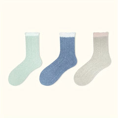 3-Pack Colorblock Fuzzy Socks Warm Mid Tube Stockings