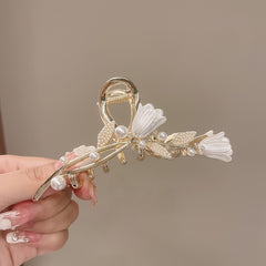Tulip Ginkgo Faux Pearl Metal Hair Claw Clip Flower Hair Jaw Clips