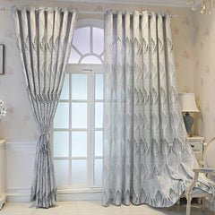 European Curtain Retro Grey Feather Leaves Jacquard Curtain for Home Decor