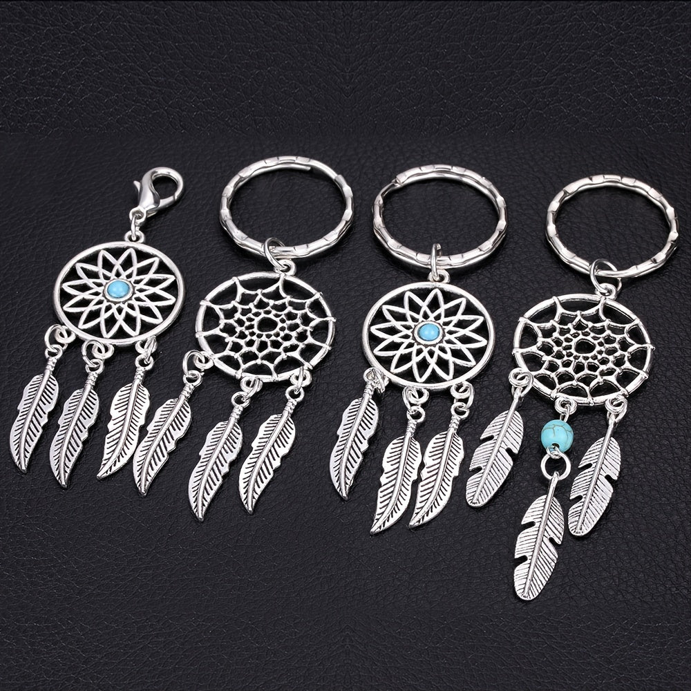 Vintage Turquoise Feather Shape Keychain Western Style Key Chain
