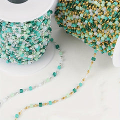 Boho Bead Chains for Necklace Choker DIY Green Beads