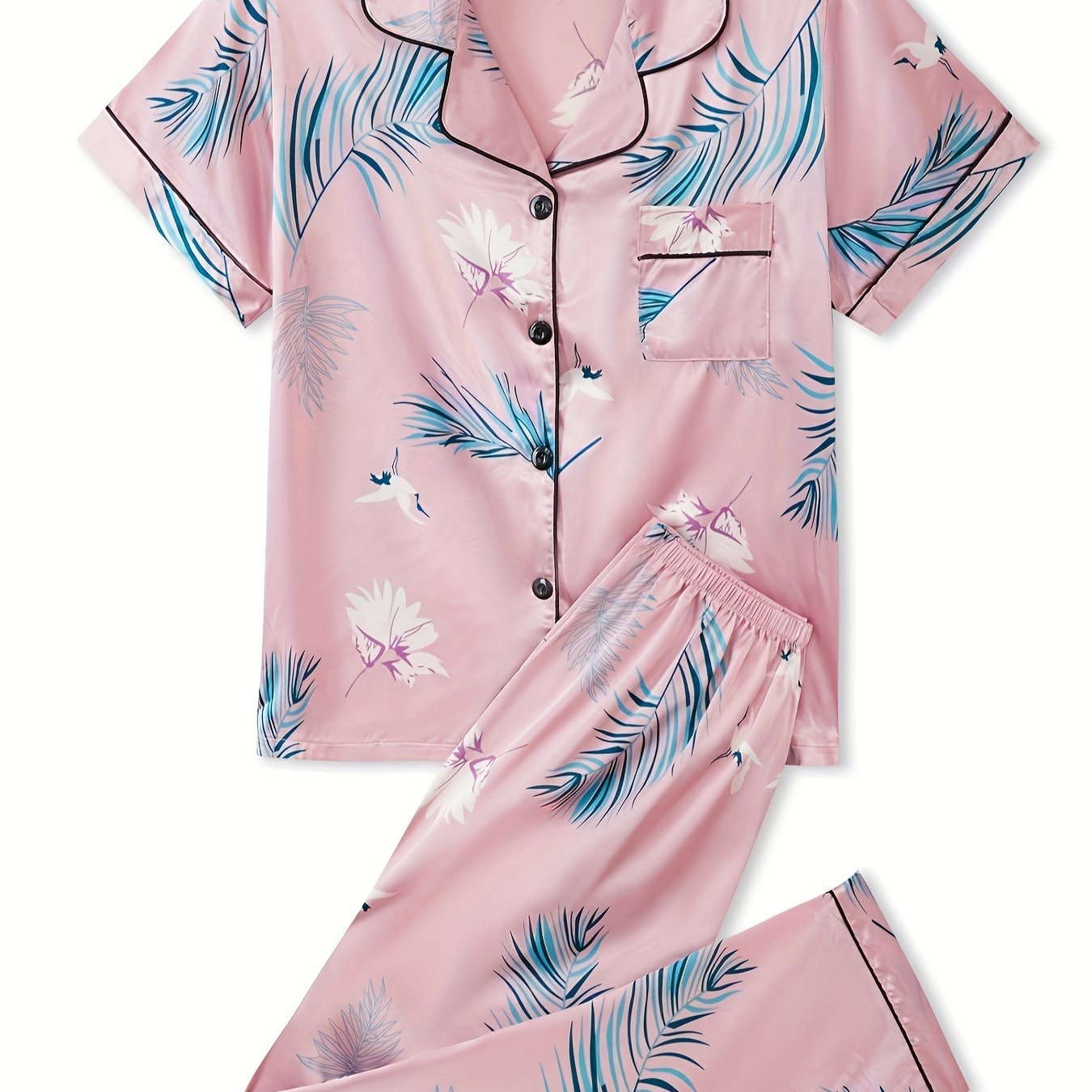 Floral Print Lounge Set Short Sleeve Top & Pants Women's Loungewear