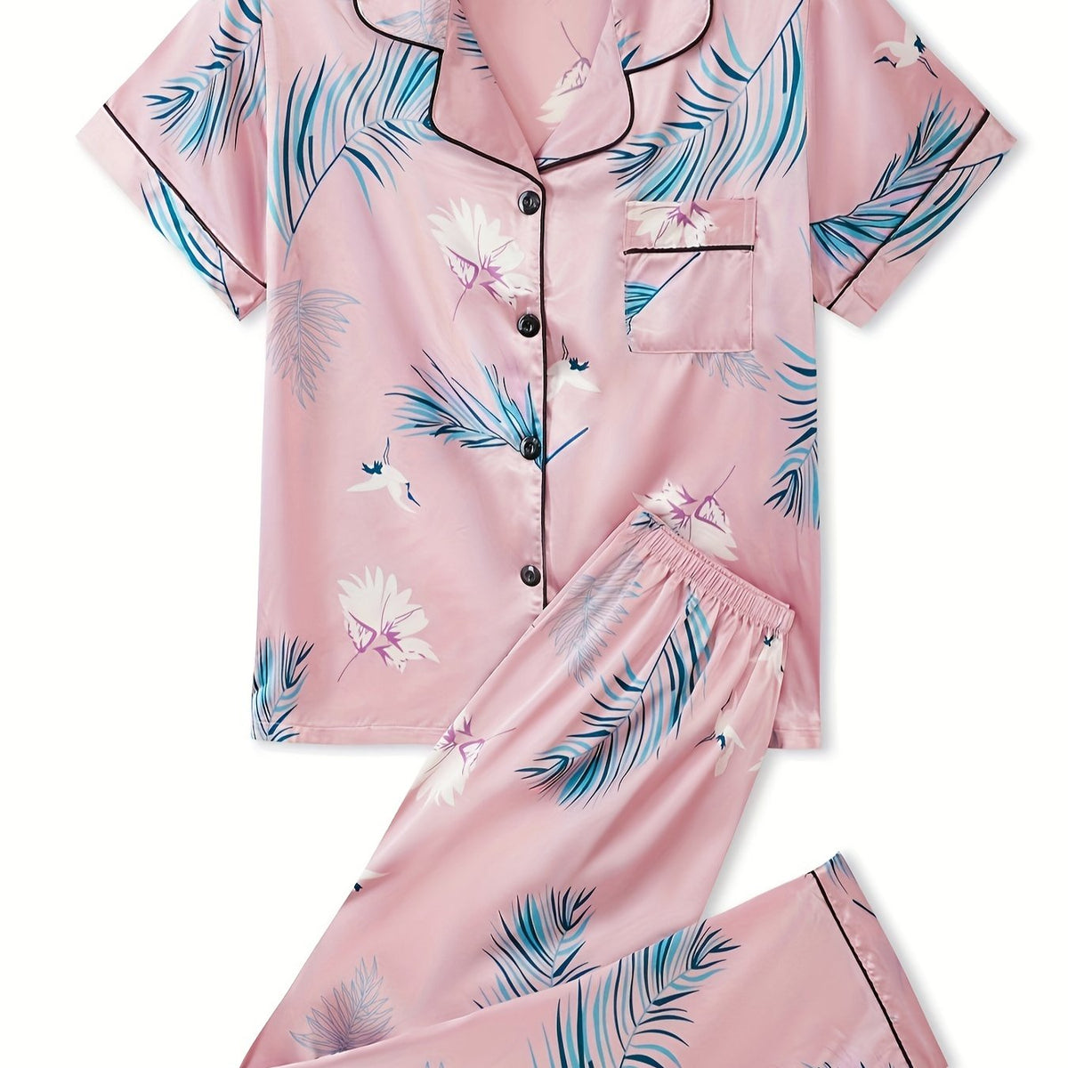 Floral Print Lounge Set Short Sleeve Top & Pants Women's Loungewear