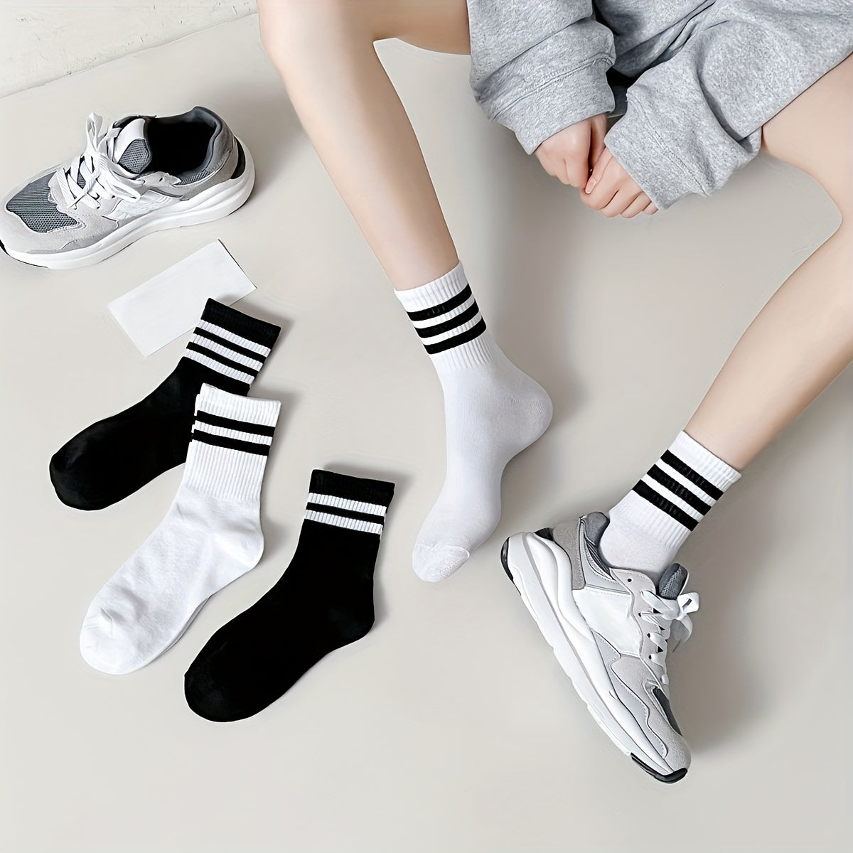 6 Pairs Striped Sports Socks Breathable Mid Tube Women's Stockings