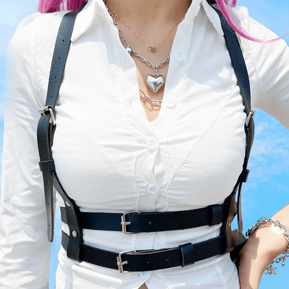 Gothic Chest Harness Women PU Leather Punk Studded Decor Belt