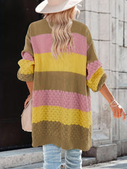  Colorblock Lantern Sleeve Open Front Sweater Cardigan