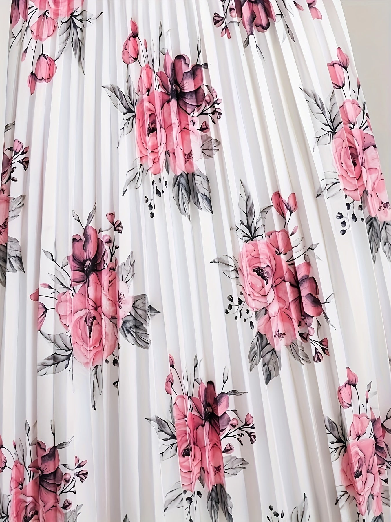  Floral Print High Rise Pleated Maxi Skirt