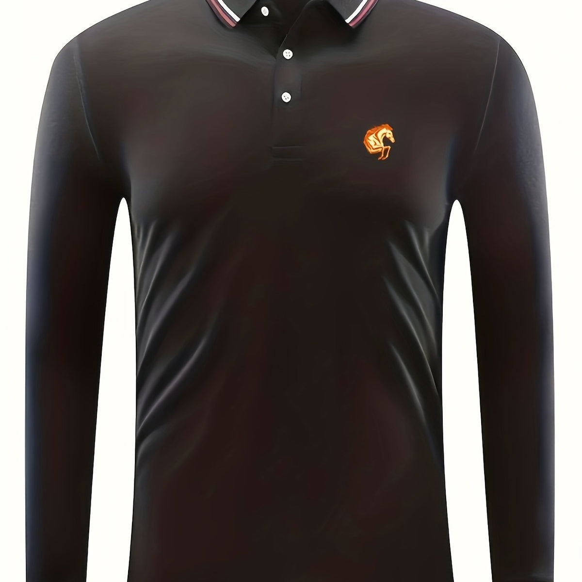Men's Horse Head Print Polo Shirt Long Sleeve
