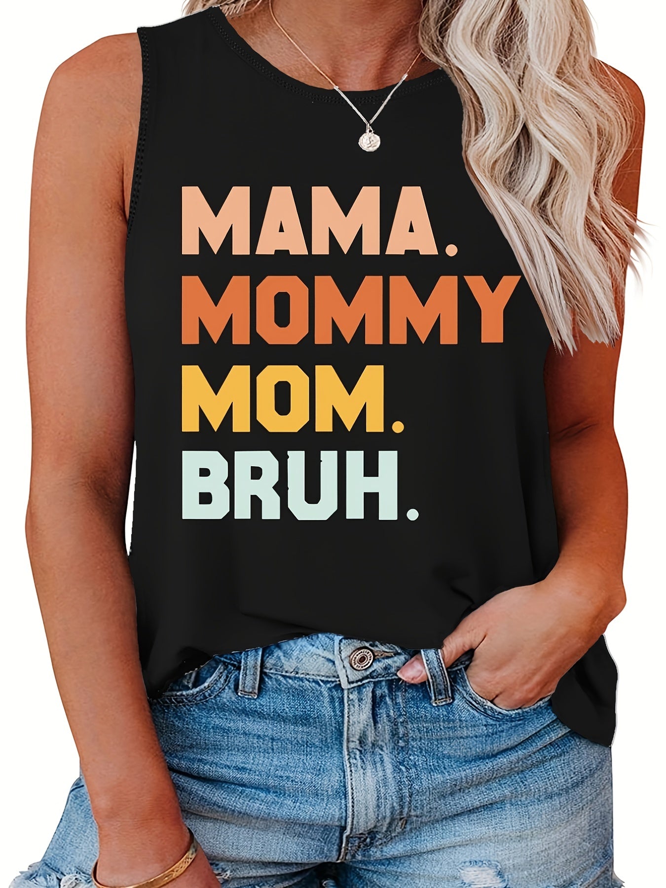  Casual Family Tank Top Women's Plus Slogan Print Round Neck