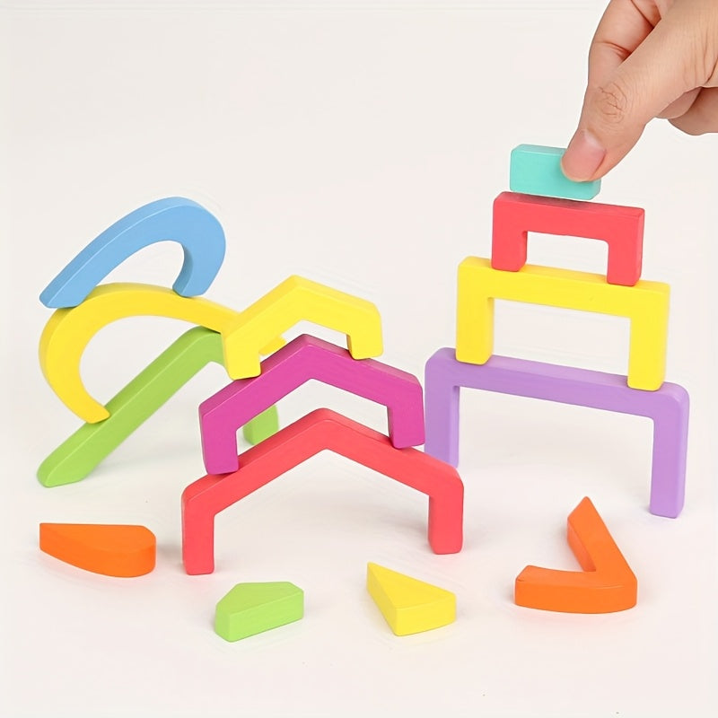 Wooden Geometric Shape Building Block Puzzle Game