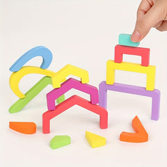 Wooden Geometric Shape Building Block Puzzle Game