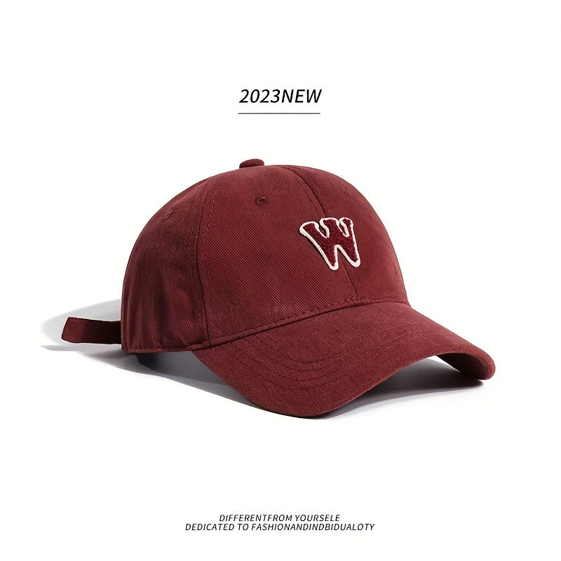W Baseball Cap Solid Cotton Dad Hat Adjustable Sun Hat