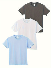 3pcs Women's Solid Round Neck Sports T-shirt