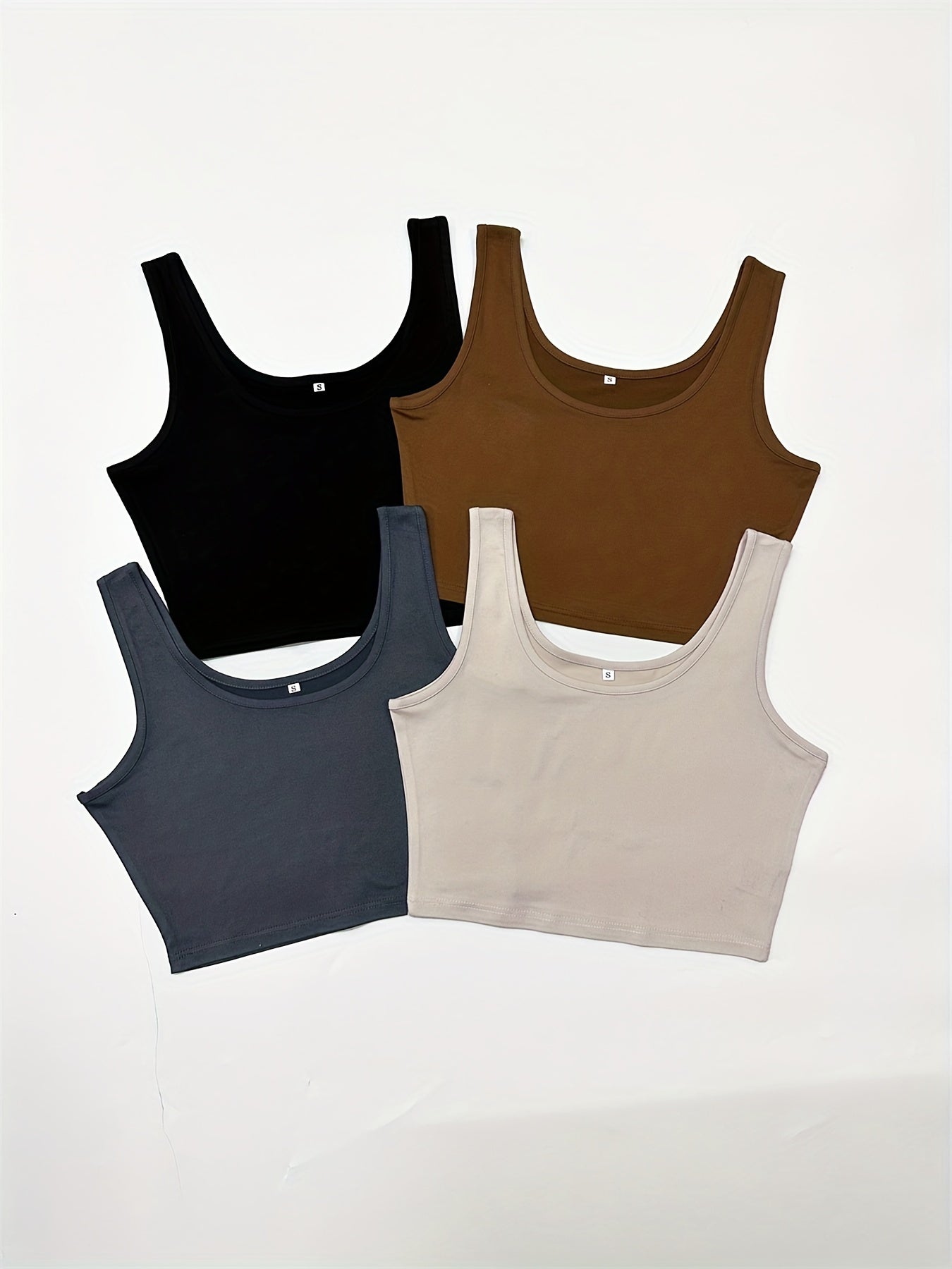 Basic 4 Packs Crop Tank Tops Casual Sleeveless Square Neck Women's Clothing