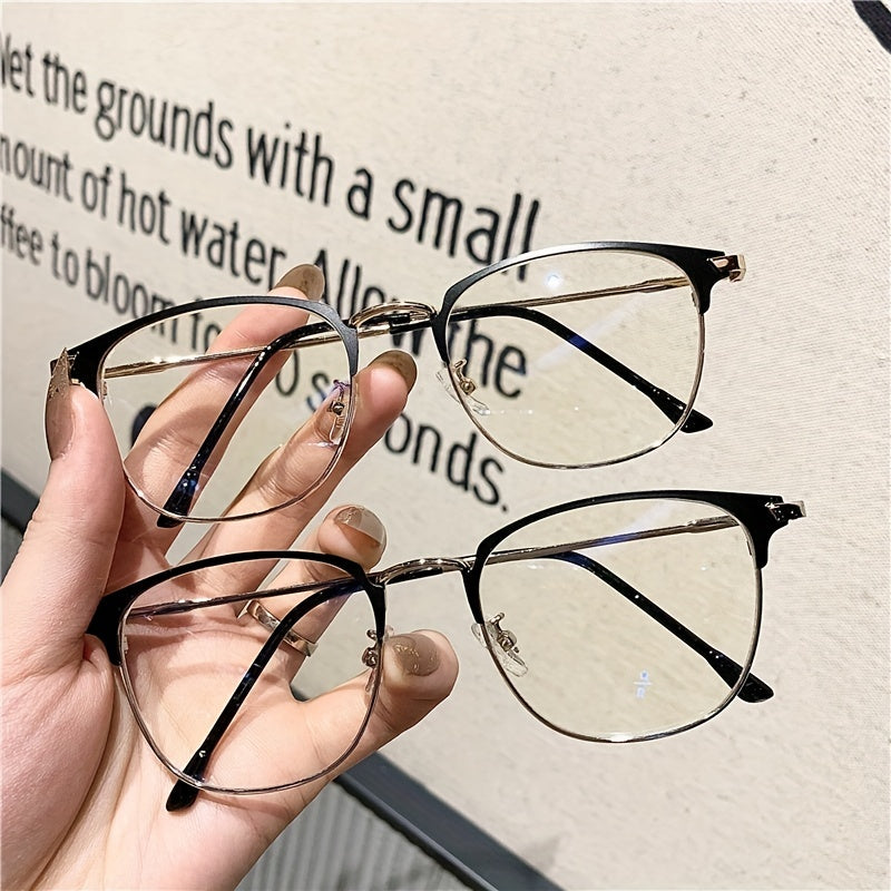 Metal Frame Eyeglasses Classic Temple Clear Lens Casual Glasses