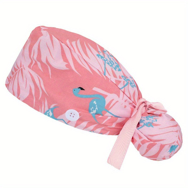 Cartoon Rose Print Work Cap Scrub Cap Adjustable Nurse Hats Elastic Lace Up Cap